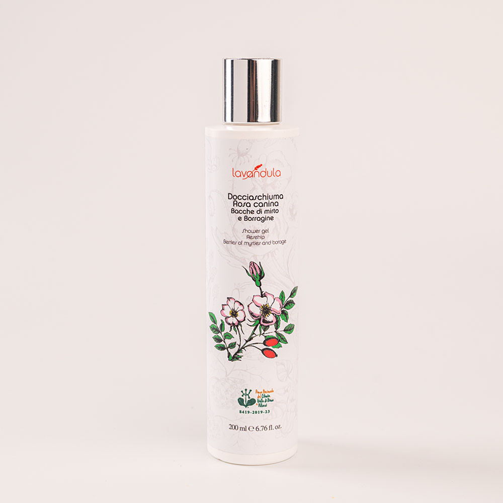 Docciaschiuma con estratti di rosa canina, bacche di mirto e borragine