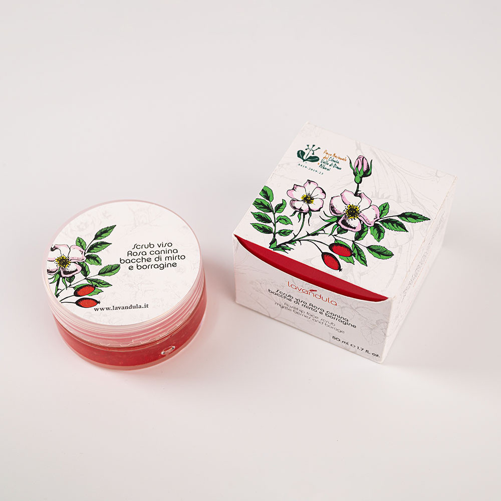 Cleansing facial scrub with rosehip, myrtle berry, and borage extracts